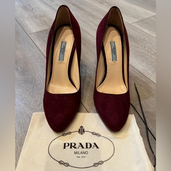 Prada Shoes - Prada Burgundy Suede Heels